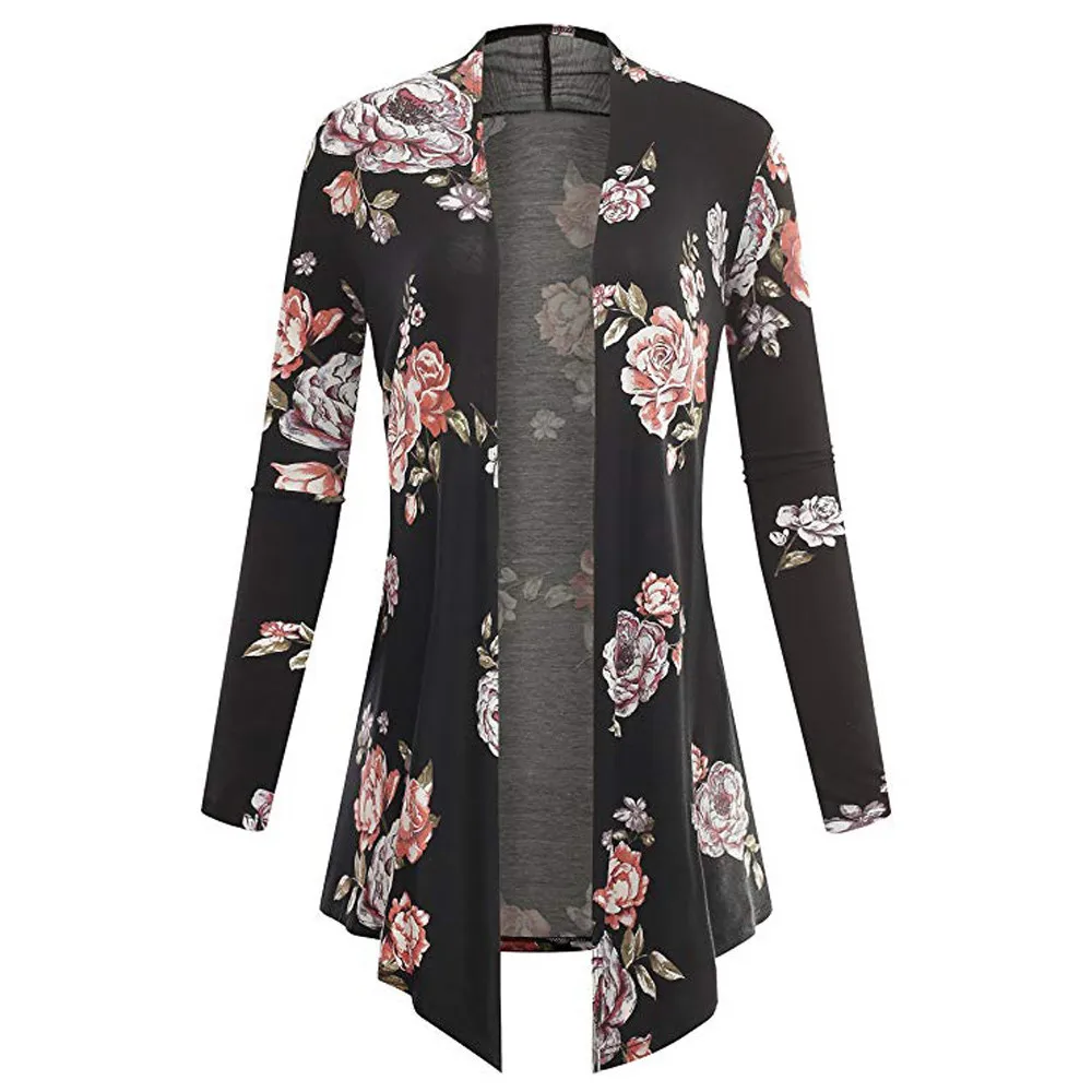 

Coat Women Jacket Long Sleeve Irregular Flower Print Casual Cardigan Coat Tops Blouse Female Jacket Coat Female veste femme A8
