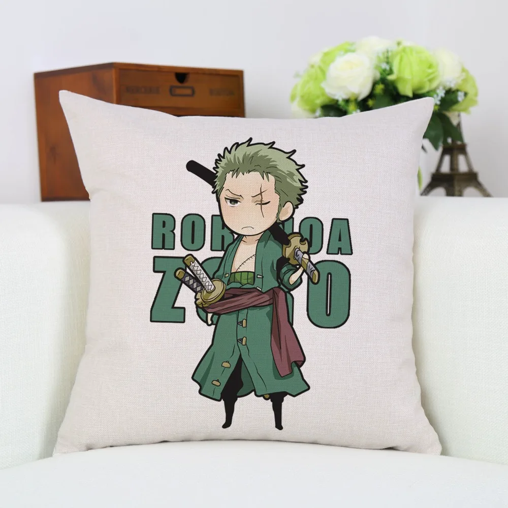 

Anime One Piece Roronoa Zoro Cartoon Print Funny Cushion Cover Sofa Chair Linen Home Sofa Decorative Pillow Case New 45X45 CM