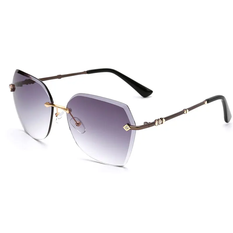 

Fashion Women Rimless Sunglasses with Diamond Decoration Accessories on Gradient Tinted Lenses for Woman Sunwear Frame