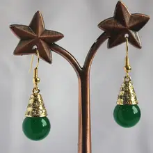 Женская элегантная Высококачественная 18KGP+ 12 мм зеленый нефрит серьга с крючком