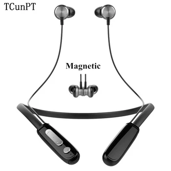 

TCunPT New Magnetic Wireless Bluetooth Earphone Handsfree Neckband Headphone Sport Stereo Earbuds Headset Earpiece with Mic