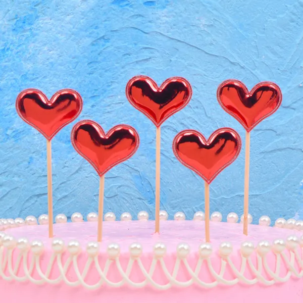 5 шт. Микки и Минни Микки Маус голова торт Топпер флажки для кексов для предродовой вечеринки Мальчик Дети День рождения Свадебные украшения поставки - Цвет: Red Heart