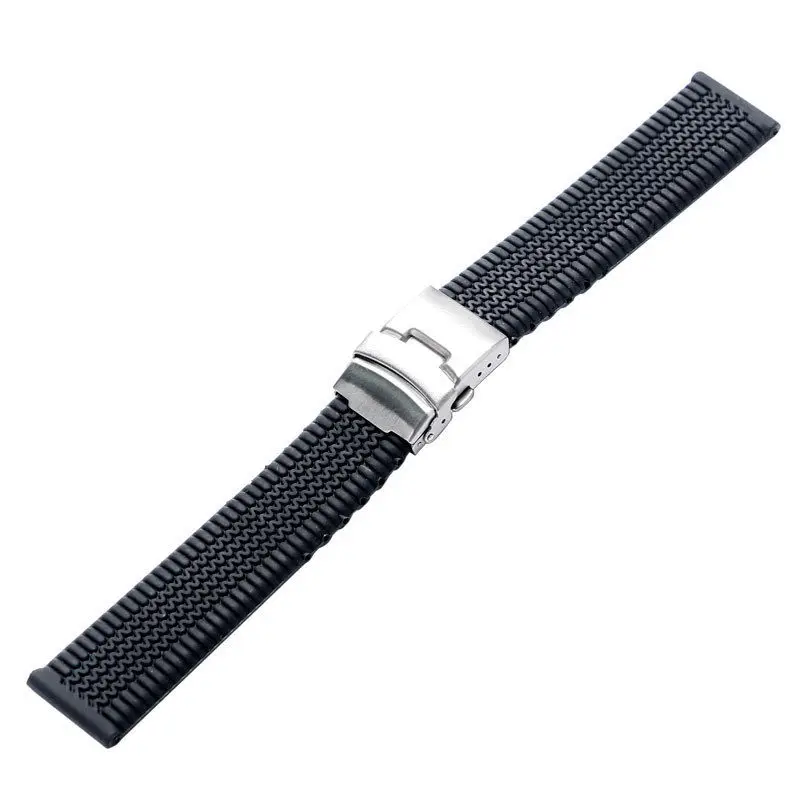 Shellhard 3Styles Sports Watch Band Waterproof Plastic Watch Band 20mm 22mm 24mm Black Watch Strap Deployment Buckle Bracelet