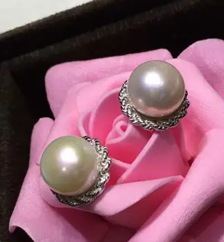 

free shipping luxury Noble jewelry new 10-11mm Natural Freshwater Pearl Silver Earring