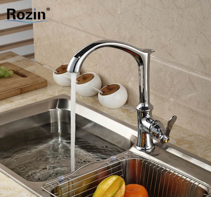 

Polished Chrome Single Handle Kitchen Mixer Faucet One Hole Hot Cold Water Mixer Taps