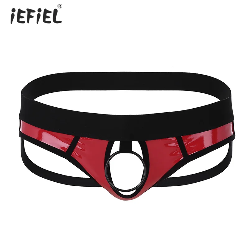 IEFiEL/мужские Искусственная кожа нижнее белье Sissy трусы с широким открытым