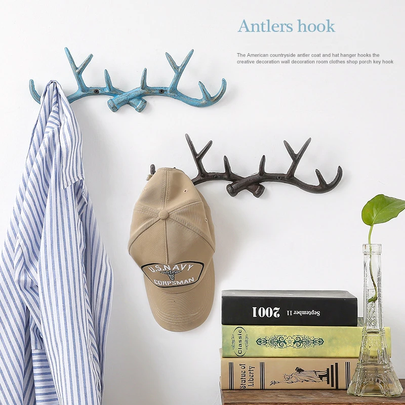 

European Style Retro Antlers Hooks Wall Hanging Coat Hook Iron Sundries Hanger Wall Mounts Room Storage Racks Crafts Home Decor