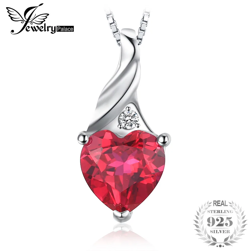 

JewelryPalace Love 3.6ct Heart Created Ruby Pendant 925 Sterling Silver Jewelry Romantic Engagement Pendant Not Include A Chain