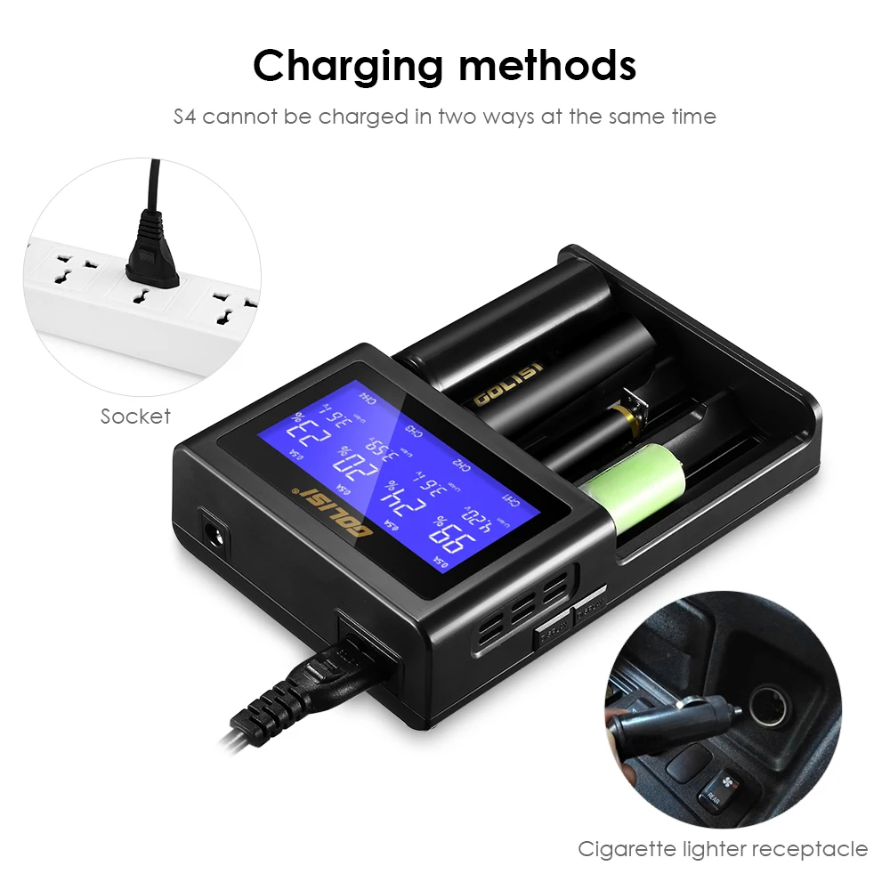 GOLISI S4 2.0A Intelligent LCD 18650 Battery Charger for Li-ion Ni-MH Ni-Cd Ni-md 26650 20700 AA AAA Rechargeable Batteries GOLISI S4 2.0A Intelligent LCD 18650 Battery Charger for Li-ion Ni-MH Ni-Cd Ni-md 26650 20700 AA AAA Rechargeable Batteries