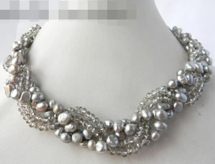 

FREE SHIPPING>>>@@ > 0416 Gray baroque Freshwater Pearl Faceted Crystal Necklace