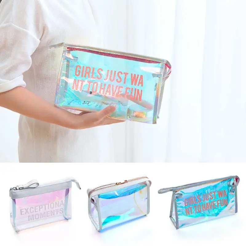 

Fashion Women Girls Transparent Holographic Cosmetic Toiletry Zipper Travel Storage Makeup Organizer Case Bag New 3 Styles