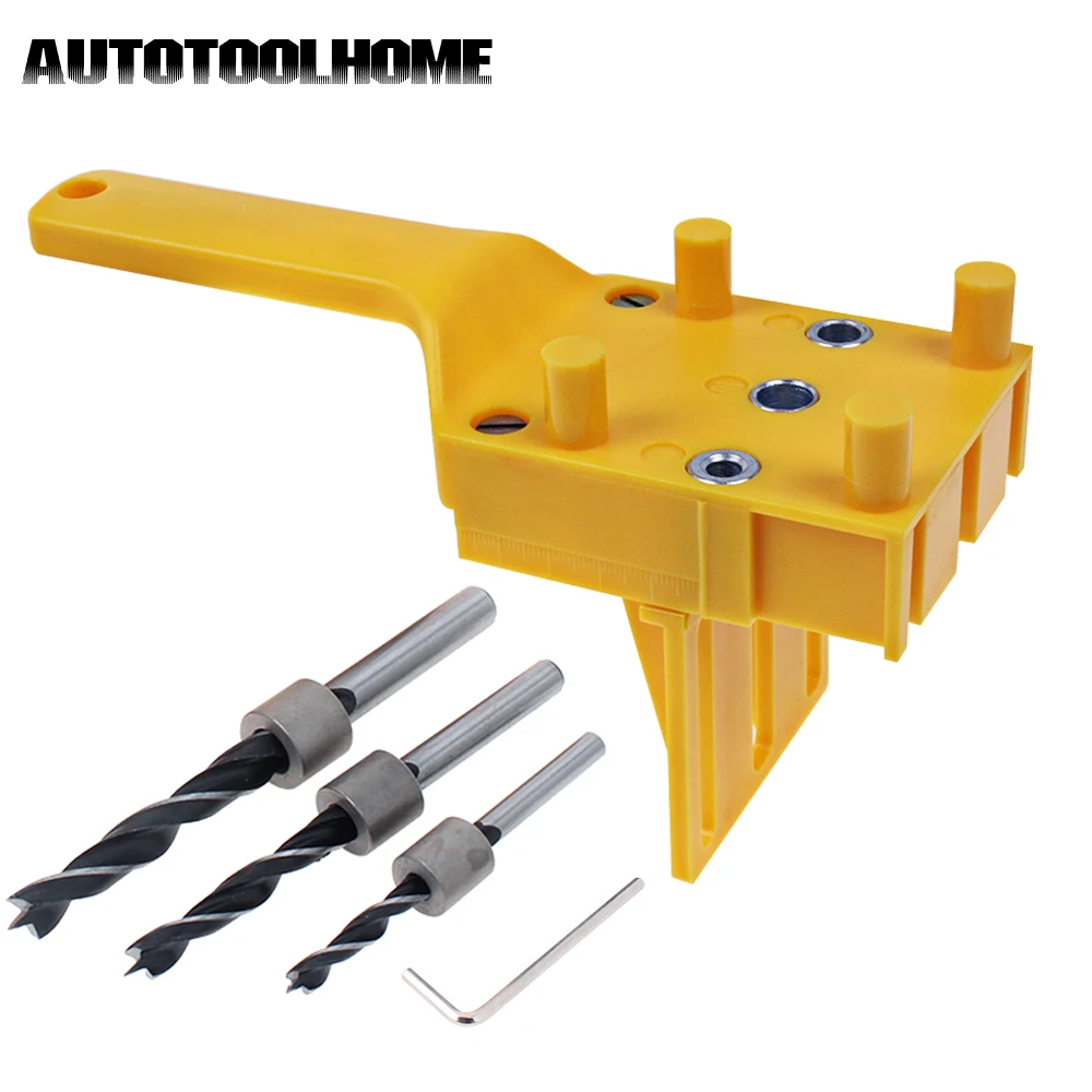 

Woodworking Drill Guide with 6 8 10mm HSS Core Drill Bit Set fits Wood Drilling Portable Doweling Joinery Wood Dowel Jig Kit