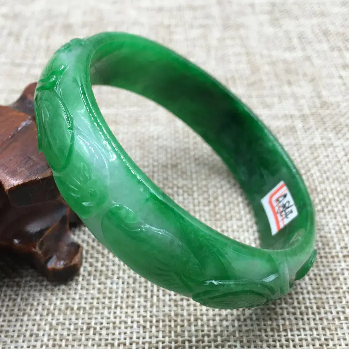 

58mm Vintage Chinese Hand-carved Emerald Green Jadeite Jade Bracelet Bangle 864