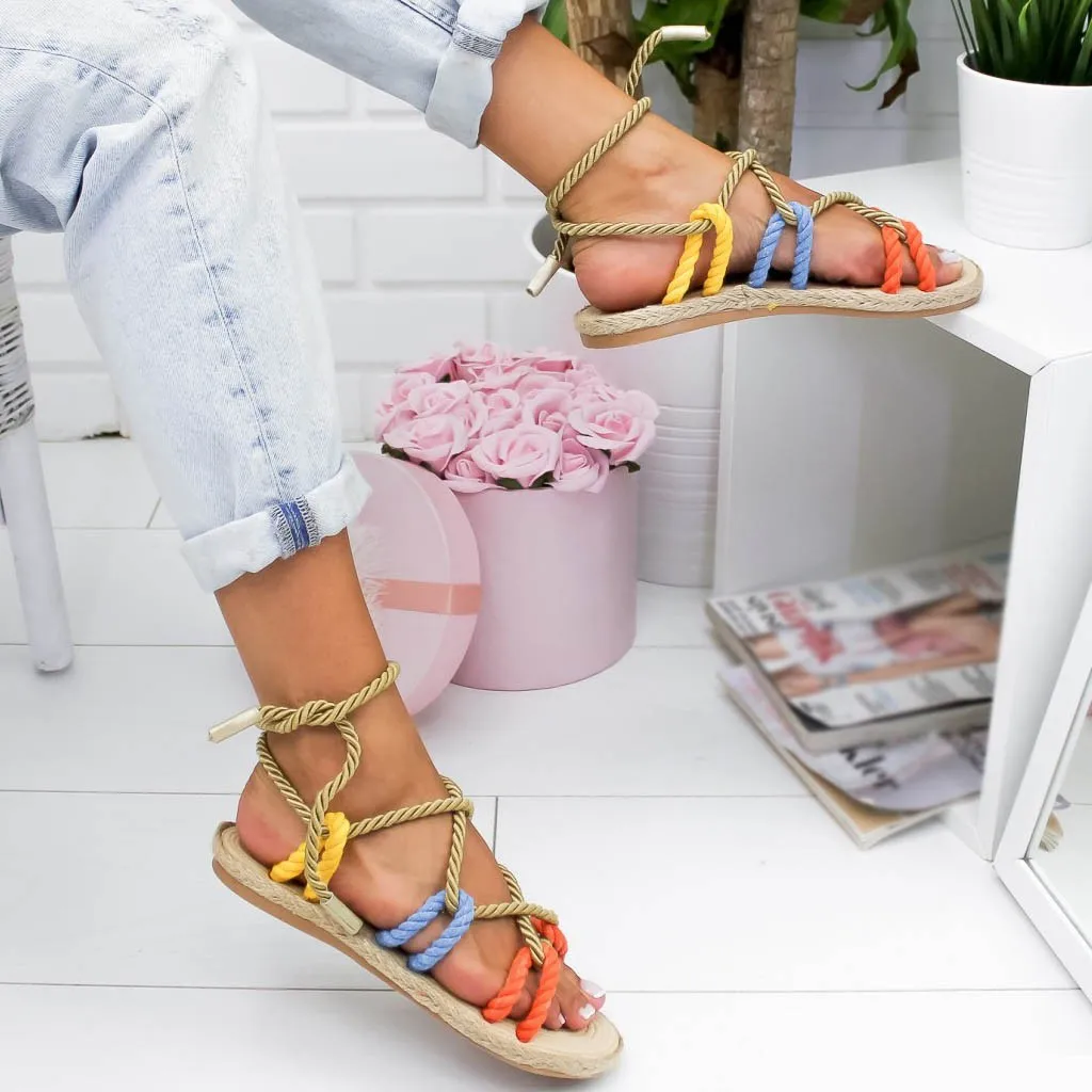 

Women's Rome 2019 Summer Sandals Slippers Hemp Rope Flat Lace Beach Open Toe Hemp Casual Lace Up Women Platform Sandals#G4