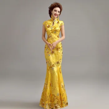 

traditional chinese clothing for wedding cheongsam dress in sequin qipao women dresses chinese traditional dress custom yellow
