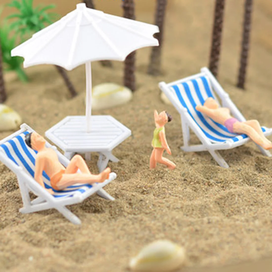  1:50 DIY Sun Umbrella Table With Beach Chair Set Home Decoration For Model Sand Table