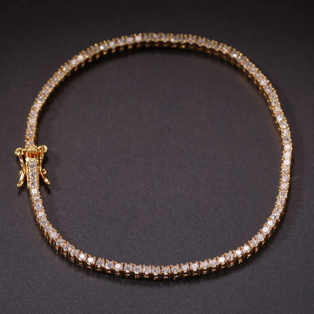 2 мм кубический циркон теннис прекрасный звено ожерелье Золото Посеребренная Роскошная медь микро проложили CZ кубинская цепь 8 дюймов