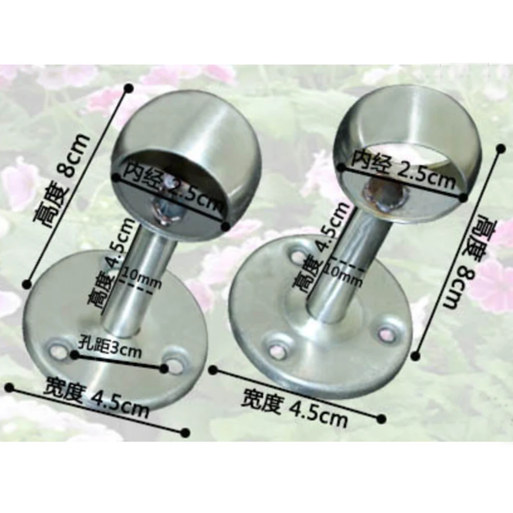 2pcs Ceiling Mount Bracket, Stainless Steel Shower Curtain Wardrobe Pipe 0.98 In Diameter Closet Rod Holder Bathroom Accessories