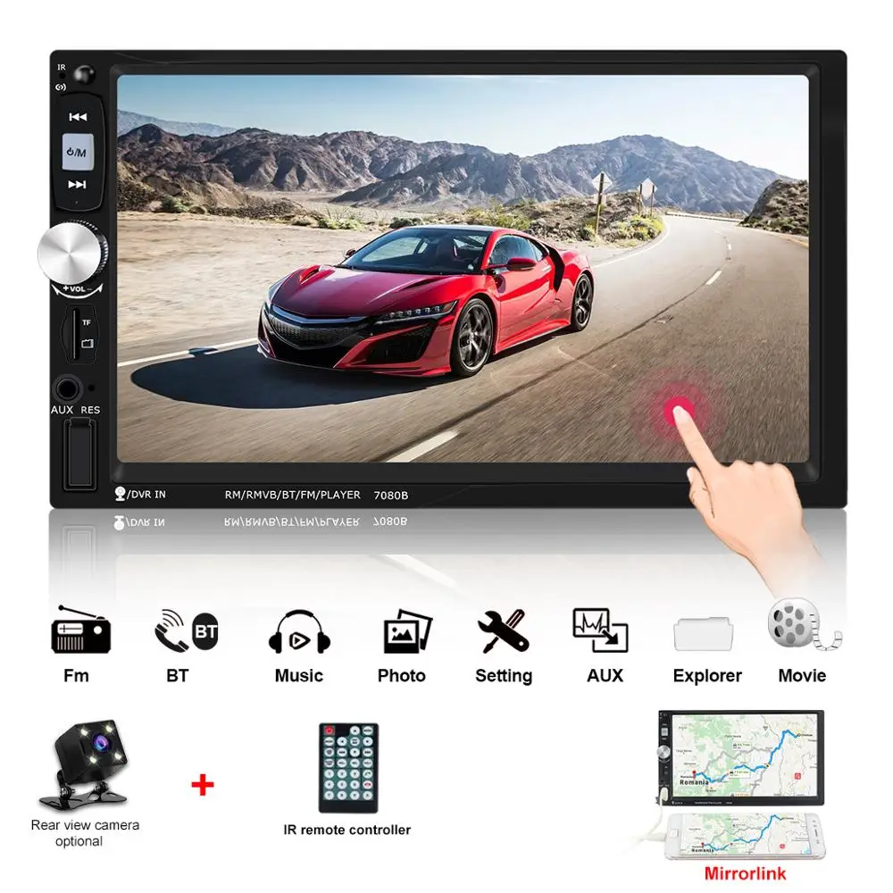 2 Din автомагнитола 2din Автомагнитола 7 дюймов сенсорный экран Авто Аудио плеер Автомобильный Стерео 12 в Bluetooth Usb Sd Mp5 камера заднего вида 7080b