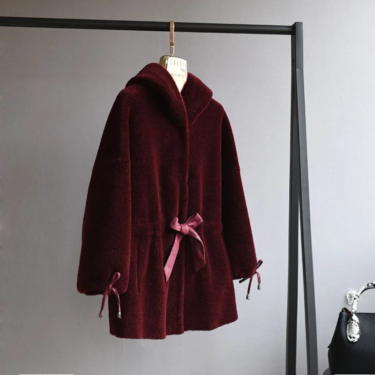 OFTBUY, зимняя женская куртка, пальто из натурального меха, натуральный мех, с капюшоном, Овечья стрижка, пальто для женщин, гранулы, овечья шерсть, уличная одежда