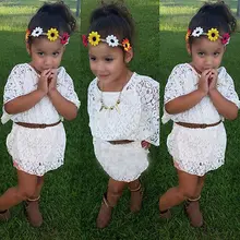 Baby Girls Floral Bat Sleeve Tops T-shirt Hollow Out Lace Clothes t-shirt girls