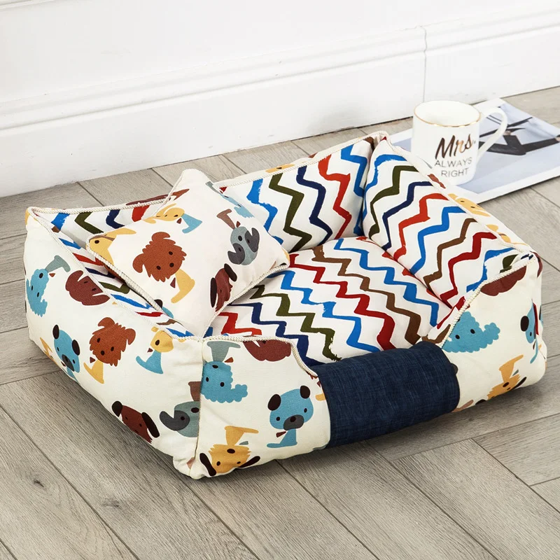 Detachable Dog Bed Cot Soft Print Pet House Dog Cushion Pads Breathable Lounger Sofa Kennels for Small Medium Dogs Pet Supplies Detachable Dog Bed Cot Soft Print Pet House Dog Cushion Pads Breathable Lounger Sofa Kennels for Small Medium Dogs Pet Supplies