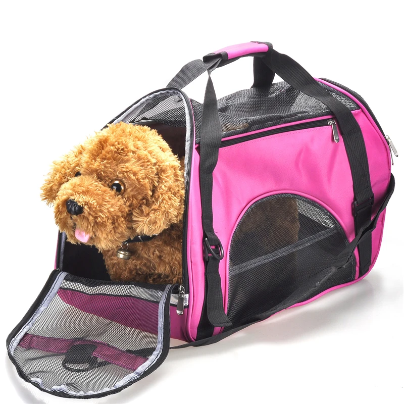 Portable Pet Carrier Outdoor Bag, Airline Approved Tetrahedral Mesh Ventilative Travel Tote Soft