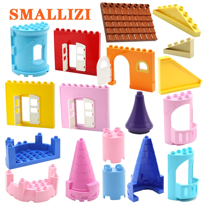 

City House Large Building Blocks Castle Tower Door Wall Roof House Model Accessories Compatible with Duplo Bricks Set DIY Toys