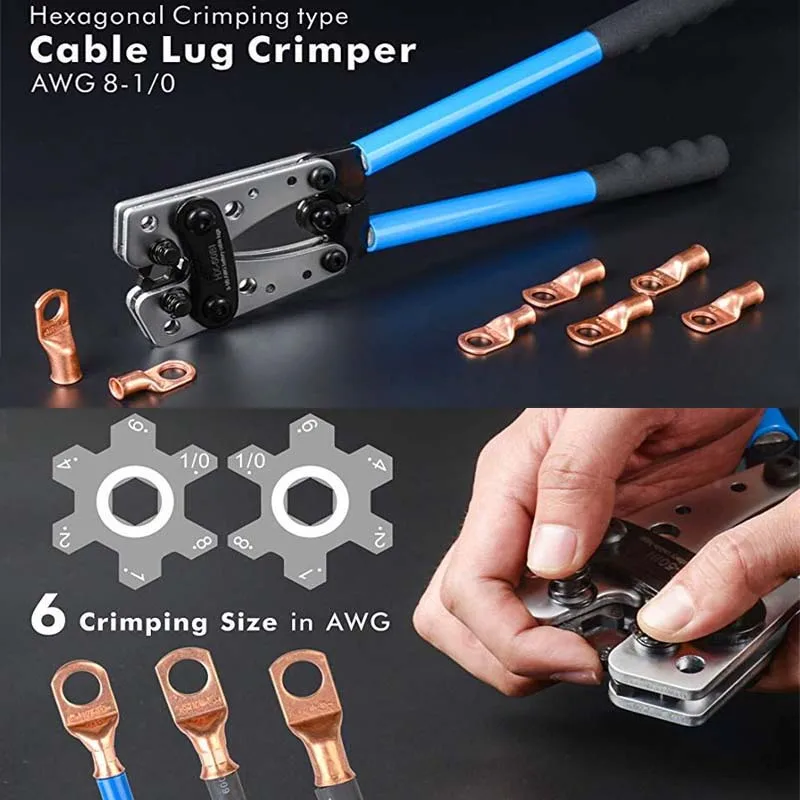 

Steel HX-50B Wire Terminal Crimping Tool Cable Lug Crimper Hand Ratchet Electrician Plier for 6-50mm2 1-10AWG wire cable