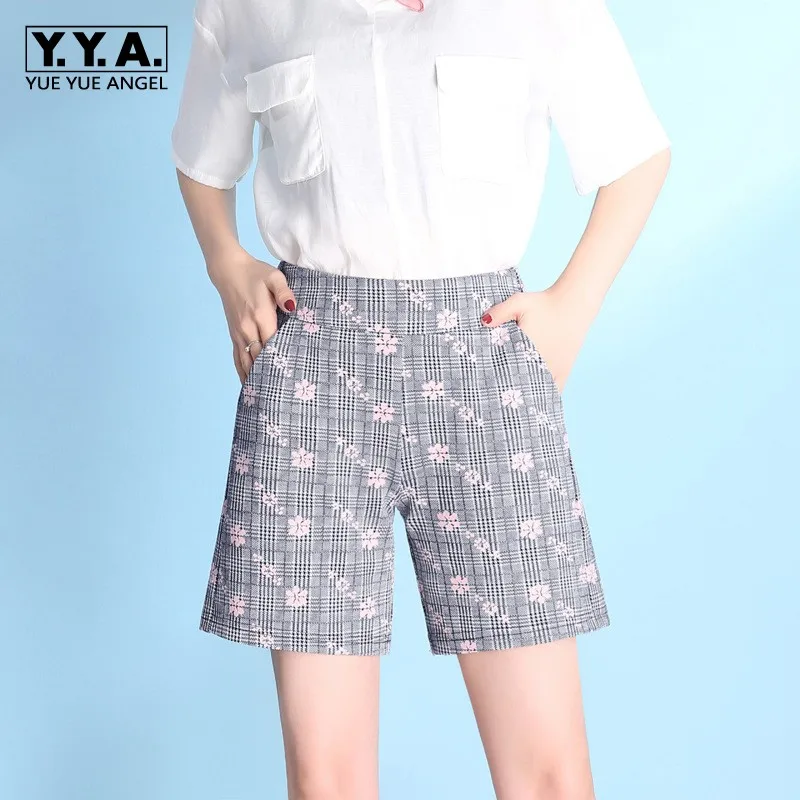 2018 Fashion Summer Ladies Shorts Korean Plaid Floral