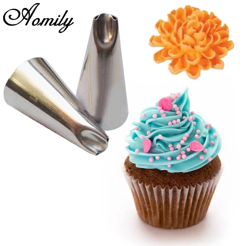 Aomily 2Pcs/Set Rose Flower Icing Piping Nozzles Chrysanthemum Cake Decorating Tips Patisserie Cupcake Baking Decor Accessories | Дом и сад