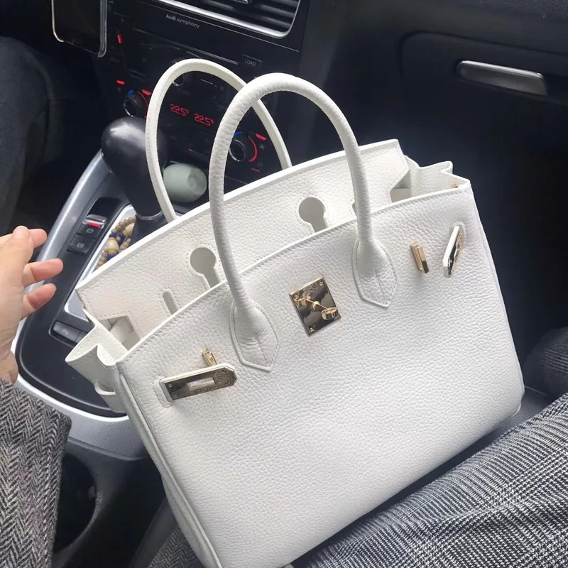 

Bags for Women 2018 milkshake white Top Layer Cow Leather Litchi Grain Dermis Slanting Slung Women's Large Bag