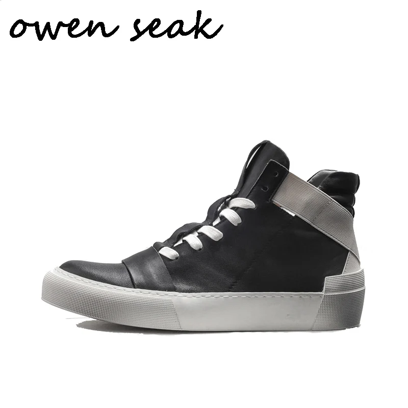 

Owen Seak Men Boots High Ankle Luxury Trainers Genuine Leather Shoes Winter Boots Lace Up Casual Sneaker Flats Black White Shoes