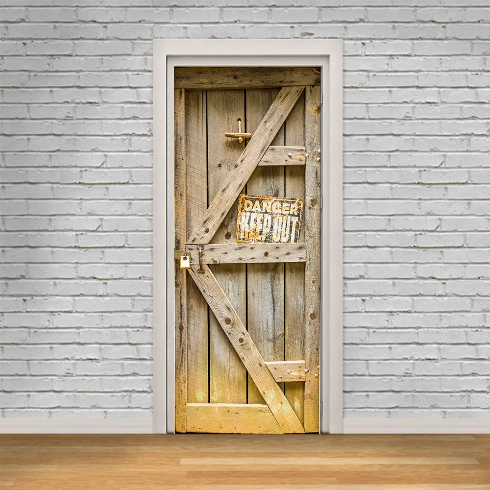 3D старинная деревянная дверная наклейка s DIY домашний декор художественная Фреска креативные виниловые наклейки на обои самоклеющиеся водонепроницаемые дверные декоративные наклейки