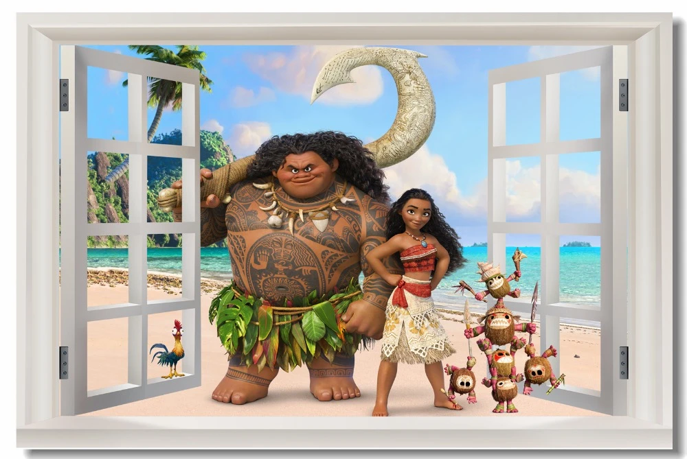 Custom Canvas Wall Decor 3d Effect Moana Maui Vaiana Poster Moana Wallpaper Baby Nursery Wall Stickers Cartoon Decals Art 0705 Wall Stickers Aliexpress