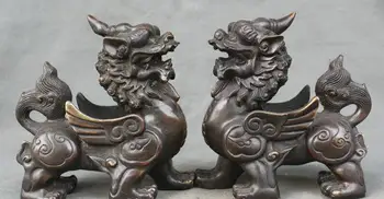 

5.8" China Purple Bronze Fengshui Unicorn Beast Evil Spirits Wealth Statue Pair