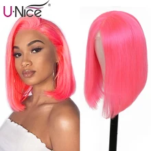 Волосы UNICE 13x4 короткий Боб прямые парики 8-14 дюймов розовый кружевной передний парик человеческих волос для черных женщин Remy боб парики