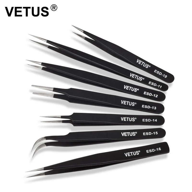 VETUS 1pcs ESD 10 11 12 13 14 15 Anti-static Stainless Steel Tweezers Set For Electronic Cell Phone Repair Tools Kit