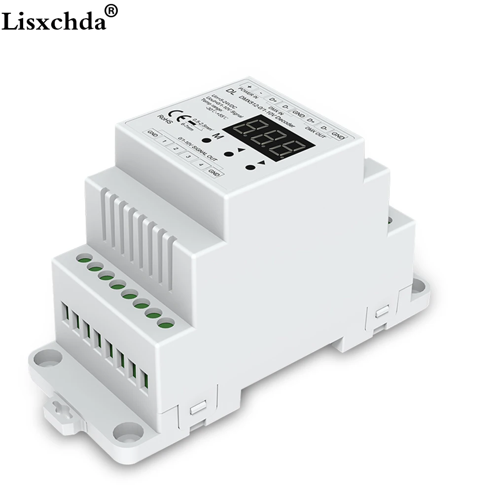 

New DL DMX512 to 4CH 0-10V Decoder 0-10V LED Dimmer DMX512 Signal to 0-10V Signal RGB/RGBW controller 4 Channel Dimmer 12-24V