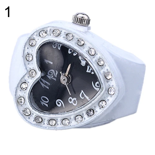 

Lovely Lady Girl Silicon Heart-shaped Elastic Quartz Finger Ring Watch Gift