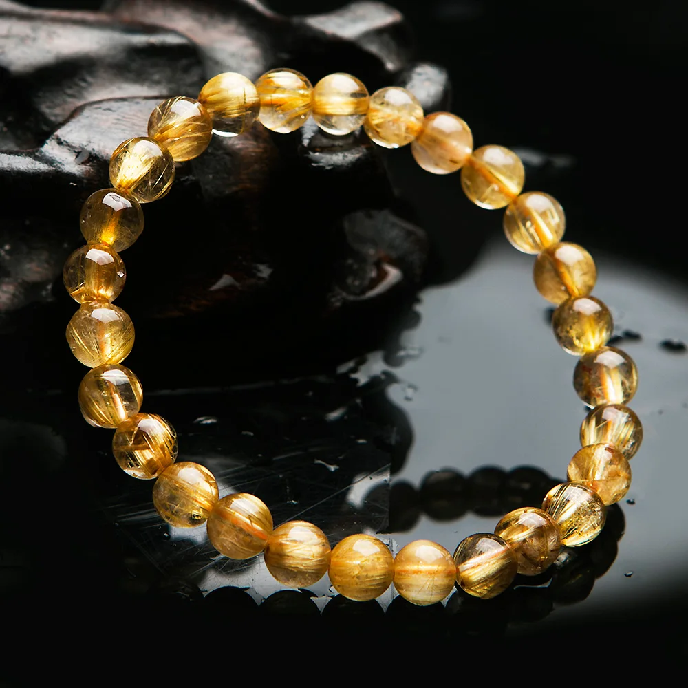 Настоящий натуральный бразильский Золотой Рутиловый Кварц титановый Круглый бисер браслет кристалл женщина человек 7 мм драгоценный камень ювелирные изделия Lucky AAAA