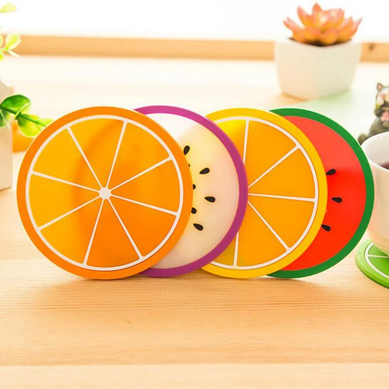 

6 pcs Colorful Jelly Color Fruit Shape Coasters Creative Skid Insulation Silicagel Cup Mat Table Decorations HHY