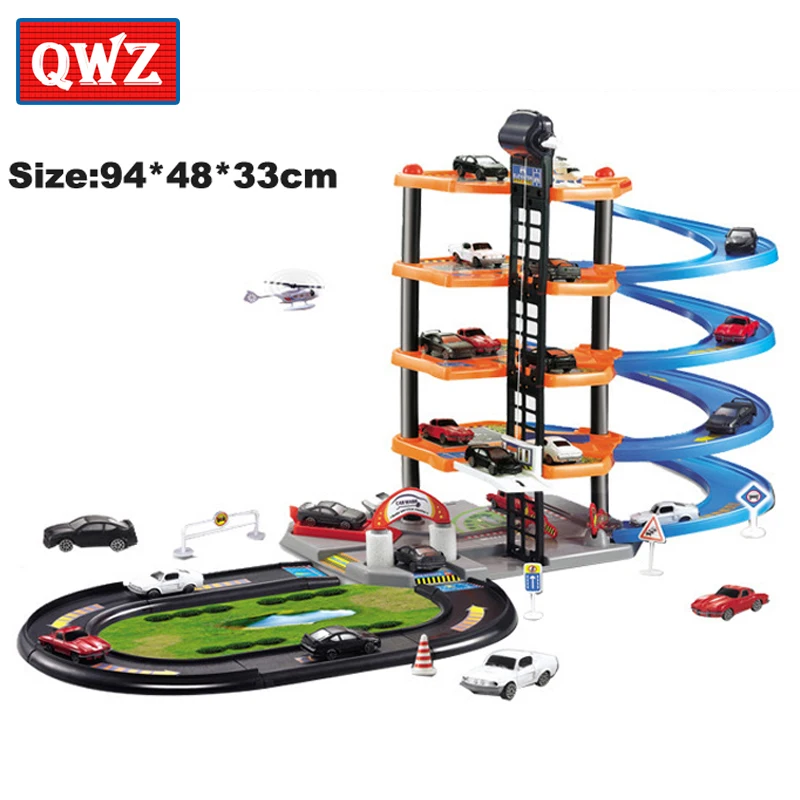 Kopen QWZ DIY Track 3D Auto Racing Spoor Speelgoed Auto parkeerplaats Monteren Spoorweg Rail Auto Speelgoed DIY Slot Model speelgoed voor kinderen Kinderen Geschenken