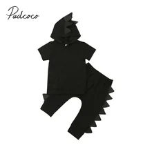 Г. От 1 до 5 лет летней одежды для малышей, одежда с динозаврами для маленьких мальчиков, комплекты для малышей черные однотонные Топы с капюшоном, футболка, штаны, комплект со штанами