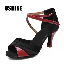 Латинский танец на Атлас черный-красный каблук 7 см/5 см Танго Сальса Танцевальная женская обувь Zapatos de Baile Latino 221