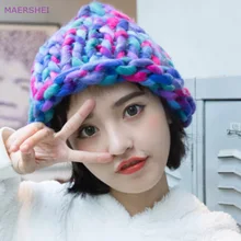 MAERSHEI, женская зимняя шапка, ручная грубая вязка, Gorros Beanies, Женская Повседневная теплая шапка MAERSHEI, женская зимняя шапка, ручная грубая вязка, Gorros Beanies, Женская Повседневная теплая шапка