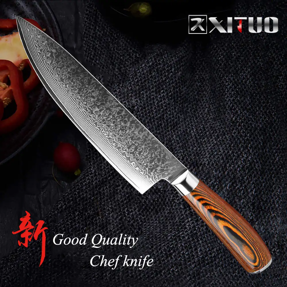 XITUO 5,5 дюймов нож для обвалки супер острый японский VG10 кухонные Дамасские кухонные ножи с деревянной ручкой нож для рыбы подарок - Цвет: 8 In Chef knife