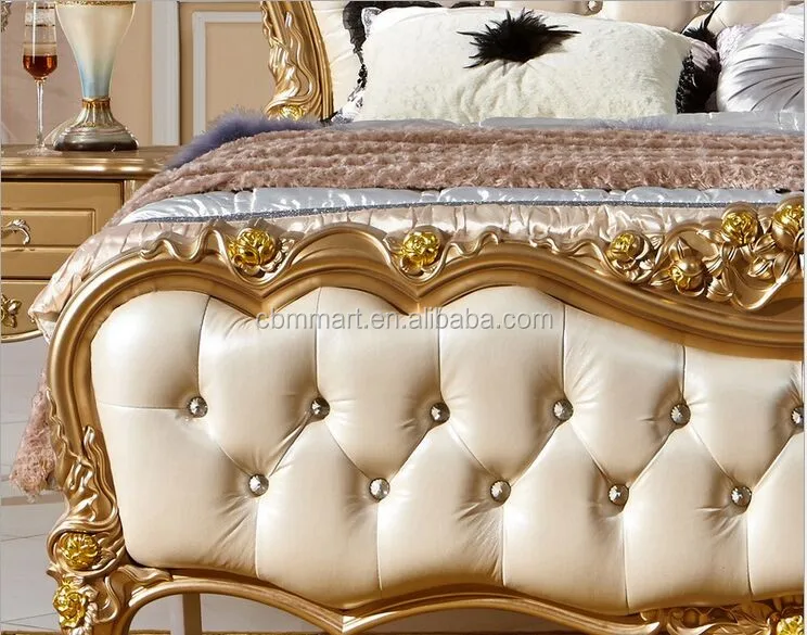 Французский стиль двуспальная кровать дизайн деревянный материал мягкая кровать 0409-318