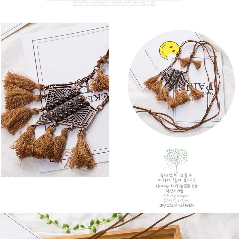 Винтажное богемное этническое массивное ожерелье с кисточкой для женщин цепочка ожерелья для свитера ювелирные изделия аксессуары Подарки