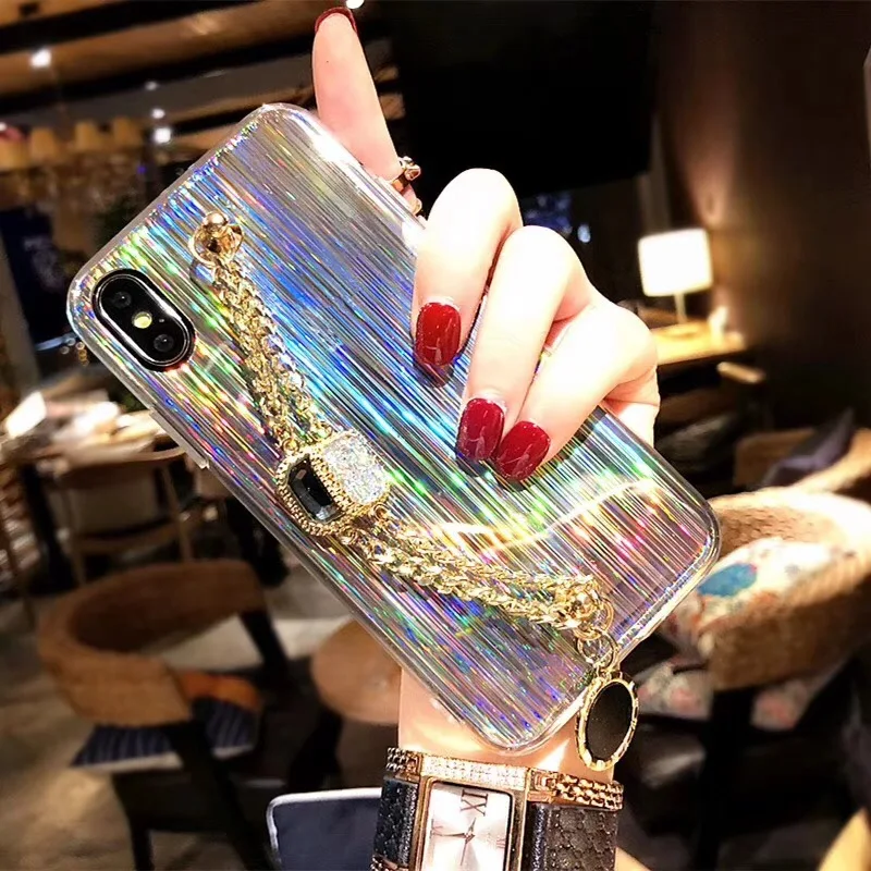 

Luxury Fashion Glaring sparkle Shining diamond chain bracelet glitter soft case for Huawei p20 lite pro nova 3e
